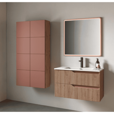Mobile da bagno moderno con doppio lavabo in ceramica. «Mobili da bagno a partire da 221€».