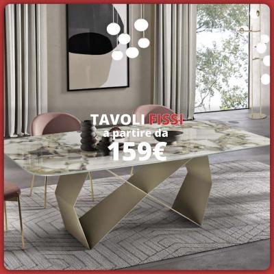 Tavolo fisso moderno con piano in vetro effetto marmo «Tavoli fissi a partire da 159€».