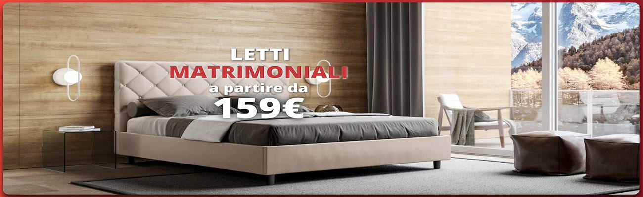 "Letti matrimoniali a partire da 159 €”.
