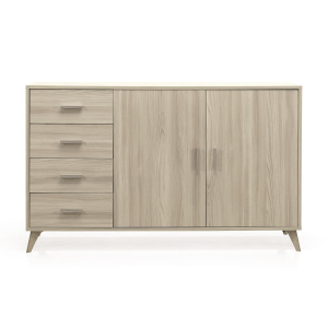 Sideboard with 2 doors and 4 drawers 158 cm in Light Olmo melamine - ARIEL