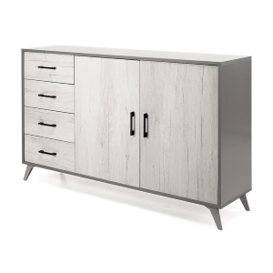 Sideboard with 2 doors and 4 drawers 158 cm in White Oak melamine - ARIEL