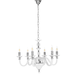 GALA hanging lamp in hand-worked glass with metal details 6 LIGHTS WHITE