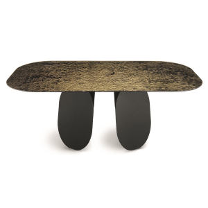 Mesa rectangular con base de metal Negro y tapa de cristal Bronce - MAYA210