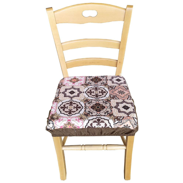 005043 - Cuscino da sedia imbottito coprisedia mollettone con fascia  elastica fantasia maiolica SET 4 Pezzi 