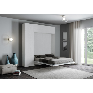 Foldaway double bed 160 cm with KENTARO White furniture