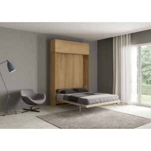 Foldaway bed with 160 cm oak double wall unit KENTARO