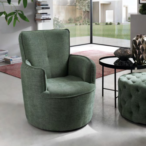 Sessel aus Stoff mit abgerundeter Rückenlehne und Armlehnen in ARCHIE-Grün