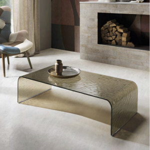 Living room coffee table in bronze tempered curved glass - GIANO