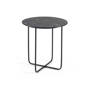 Round coffee table with glass top with black marble effect JON 45