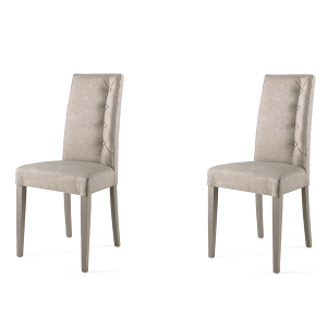 Stuhl aus gewolltem Kunstleder mit 4 seitlichen Knöpfen Holzbeine SIDE Grau 2er Set