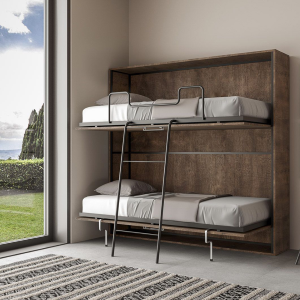 Horizontal foldaway bunk bed - KANDO double Walnut