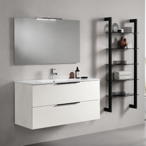 Suspended bathroom cabinet 100 cm mirror and LED lamp - Bali white elm