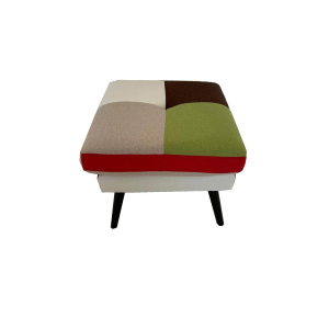 Pouf en tissu patchwork 56x56 cm avec pieds en bois massif assise rembourrée