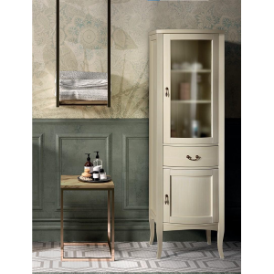 Bodenstehende Badezimmersäule im klassischen LONDON-Stil mit Vitrine ELFENBEIN