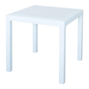 Quadratischer DALLAS Tisch 80x80cm innen aus weißem Rattanimitat